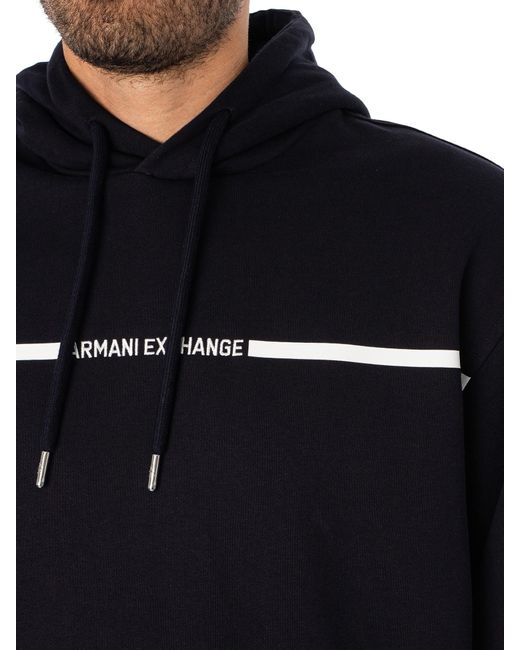 Armani Exchange Blue Logo Stripe Pullover Hoodie for men