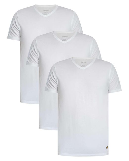 Lyle & Scott White 3 Pack Basic Lounge V Neck T-shirt for men