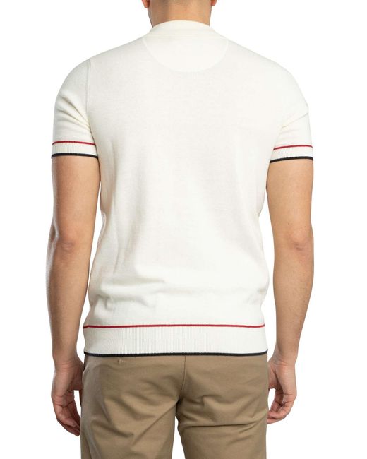 Trojan White Racing Stripe Fine Gauge Polo Shirt for men