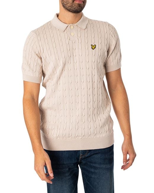 Lyle & Scott Natural Cable Knitted Polo Shirt for men
