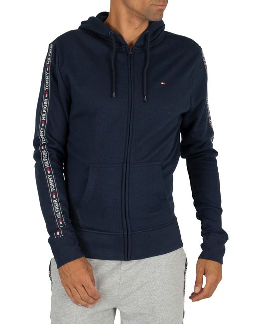 Tommy Hilfiger Zip Logo Tapping Hoodie in Blue for Men | Lyst
