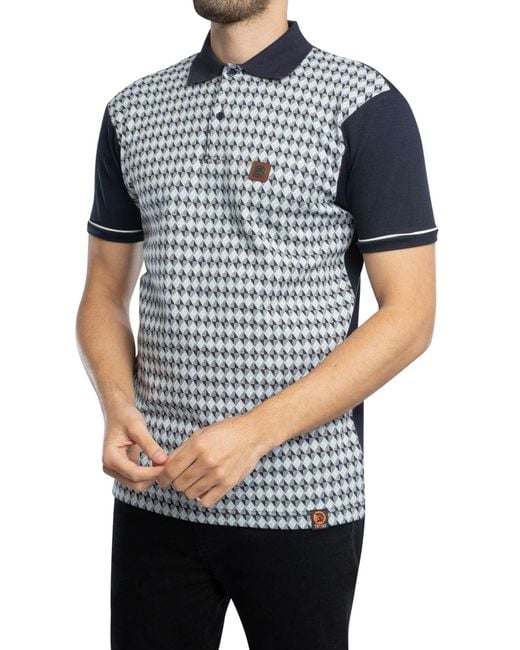 Trojan Blue Diagonal Jacquard Panel Polo Shirt for men