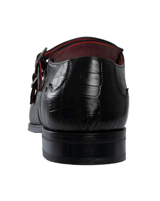 Jeffery West Black Leather Monk Shoes for men
