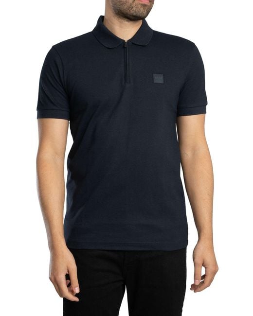 Boss Blue Passerzip Polo Shirt for men