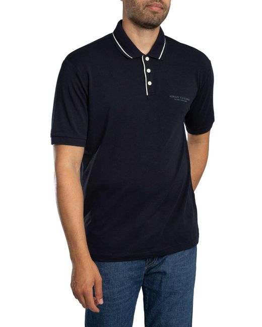 ARMANI EXCHANGE Blue Trim Logo Polo Shirt for men