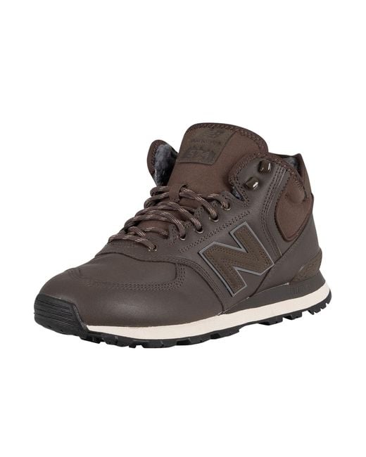 New Balance 574 Leather Mid Cut Trainer Boots in Black for Men | Lyst