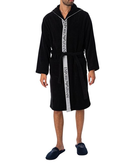 Emporio Armani Towelling Active Hooded Bathrobe in Black for Men Lyst UK