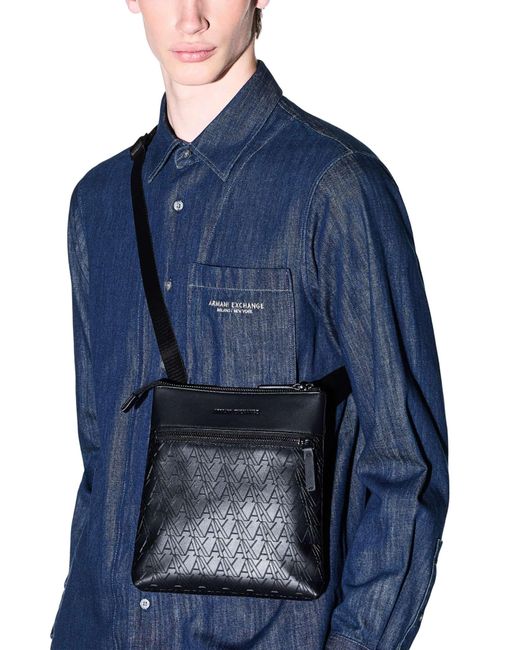 ARMANI EXCHANGE Black Flat Crossbody Messenger Bag for men