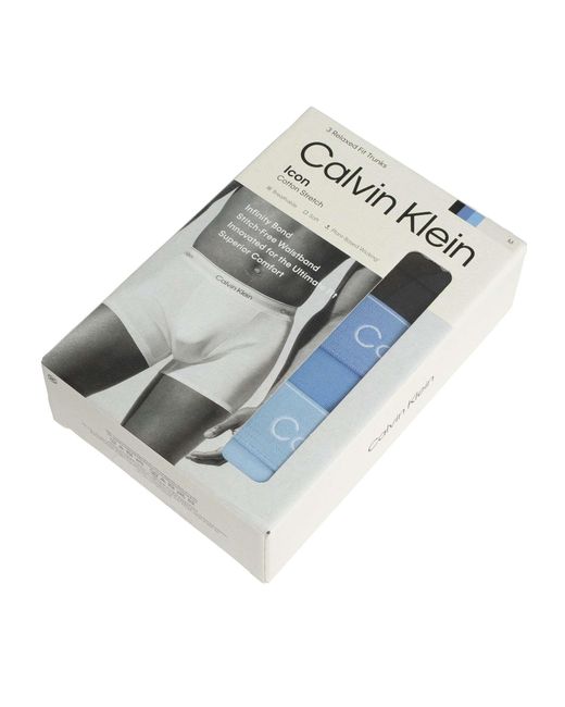 Calvin Klein Blue 3 Pack Icon Relaxed Fit Trunks for men