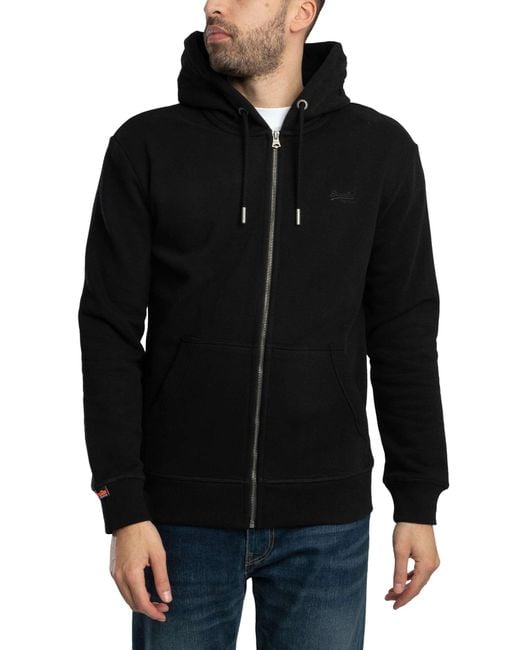 Superdry Black Essential Logo Zip Hoodie for men