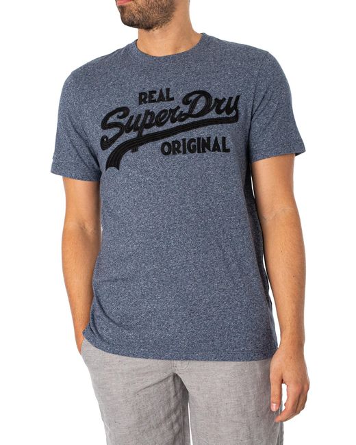 Superdry Blue Embroidered Vintage Logo T-shirt for men