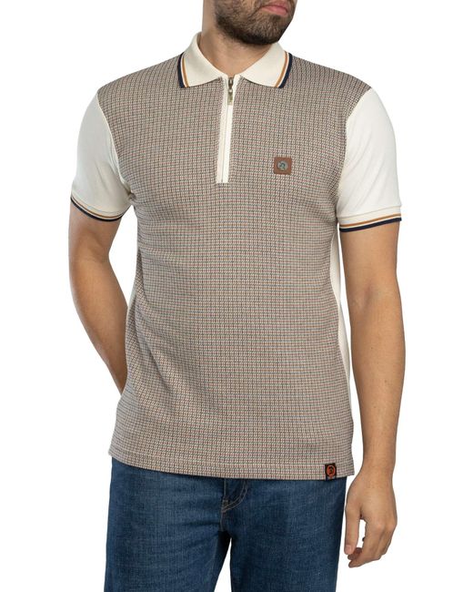 Trojan Gray Mini Houndstooth Zip Panel Polo Shirt for men