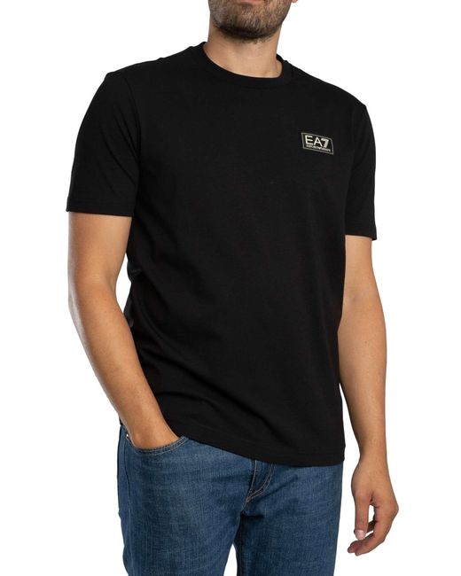 EA7 Black Regular Chest Box Logo T-shirt for men