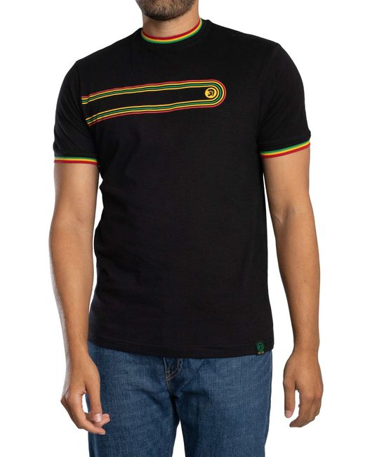 Trojan Black Retro Print Ringer T-shirt for men