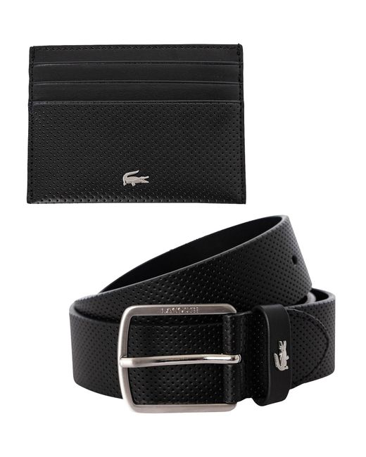 Lacoste Black Leather Belt/card Holder Gift Set for men