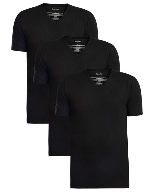 Calvin Klein Black 3 Pack Lounge Slim V-neck T-shirts for men