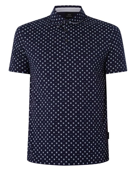 Armani Exchange Blue Rhombus Pattern Polo Shirt for men