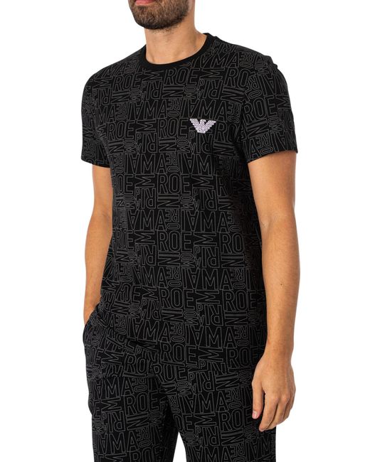 Emporio Armani Black Lounge Brand Pattern T-shirt for men