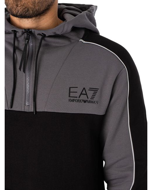 EA7 Black Check Logo 1/4 Zip Hoodie for men