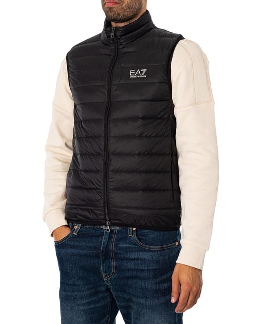 EA7 Black Woven Down Gilet for men