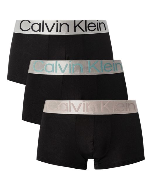 Calvin Klein Black 3 Pack Reconsidered Steel Low Rise Trunks for men