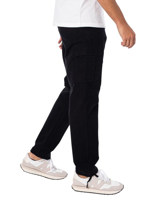 Jack & Jones Black Kane Barkley Loose Cargo Trousers for men