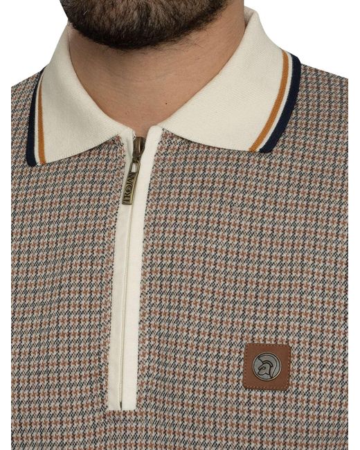 Trojan Gray Mini Houndstooth Zip Panel Polo Shirt for men