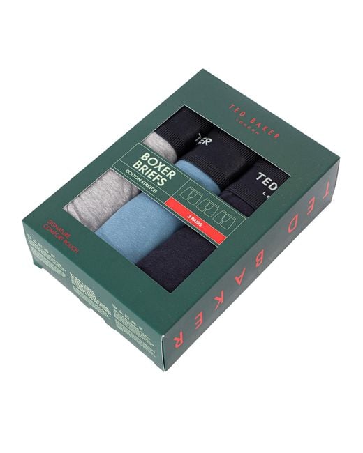 Ted Baker Blue 3 Pack Cotton Stretch Boxer Briefs for men