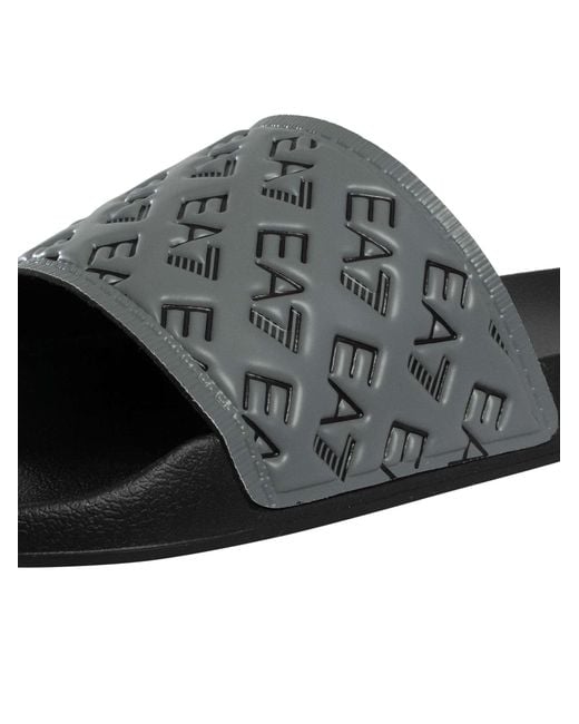 EA7 Black Logo Pattern Sliders for men