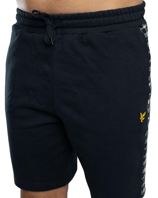 Lyle & Scott Blue Check Panelled Sweat Shorts for men