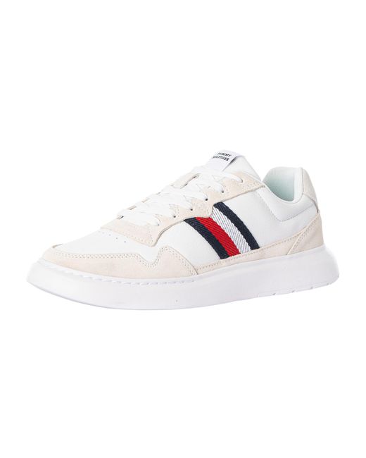 Tommy Hilfiger White Light Cupsole Leather Mix Stripes Trainers for men