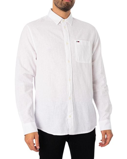 Tommy Hilfiger White Linen Blend Shirt for men