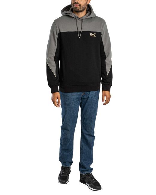 EA7 Black Two Tone Pullover Hoodie for men