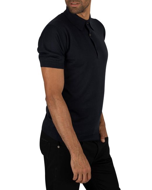 Brand New John Smedley Adrian Short Sleeve Polo Shirt In Navy Size L