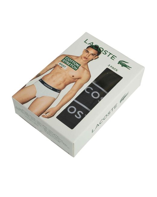 Lacoste Black 3 Pack Cotton Stretch Briefs for men