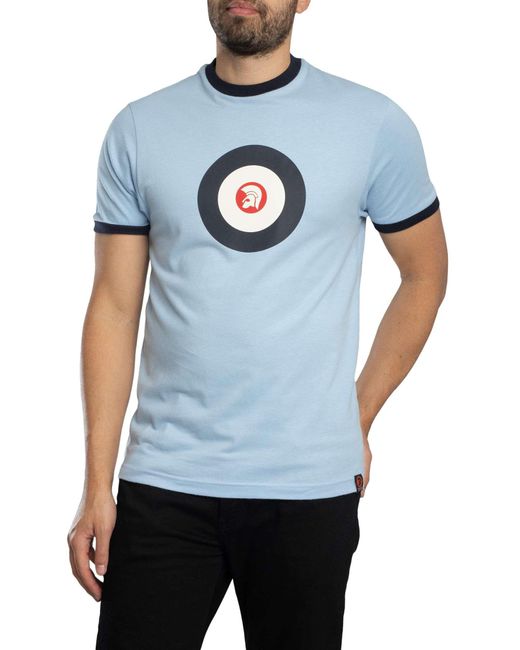 Trojan Blue Target Logo Ringer T-shirt for men