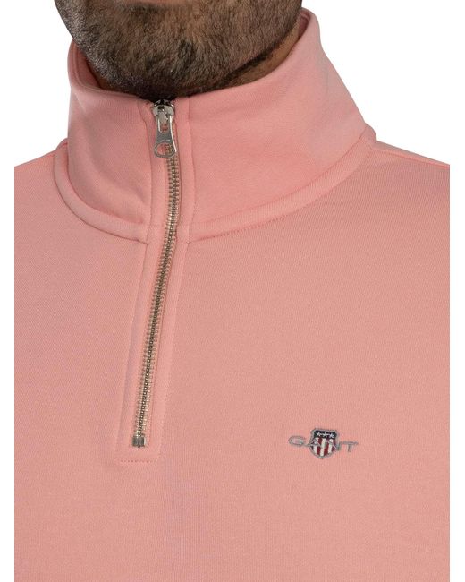 Gant Pink Regular Shield 1/4 Zip Sweatshirt for men