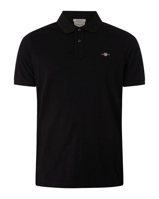 Gant Black Regular Fit Short Sleeve Shield Logo Pique Polo for men