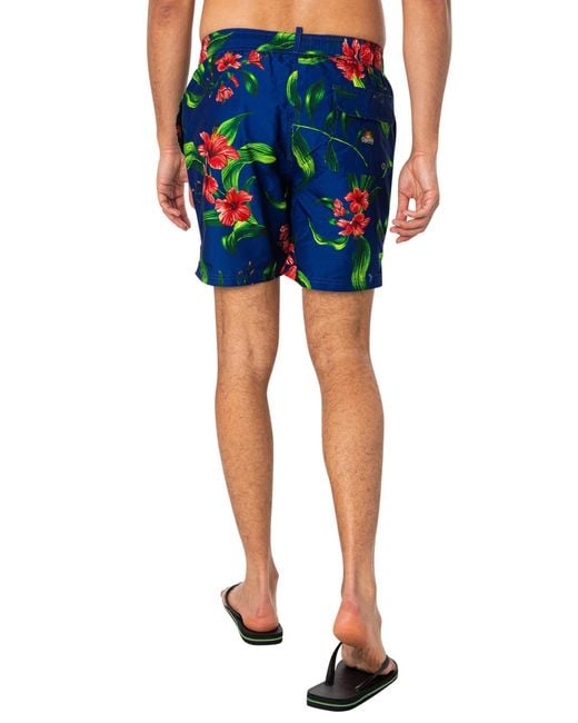Superdry Blue Hawaiian Print 17 Swim Shorts for men