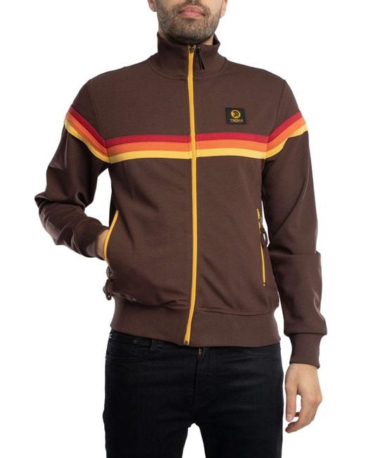 Trojan Brown Retro Stripe Track Jacket for men
