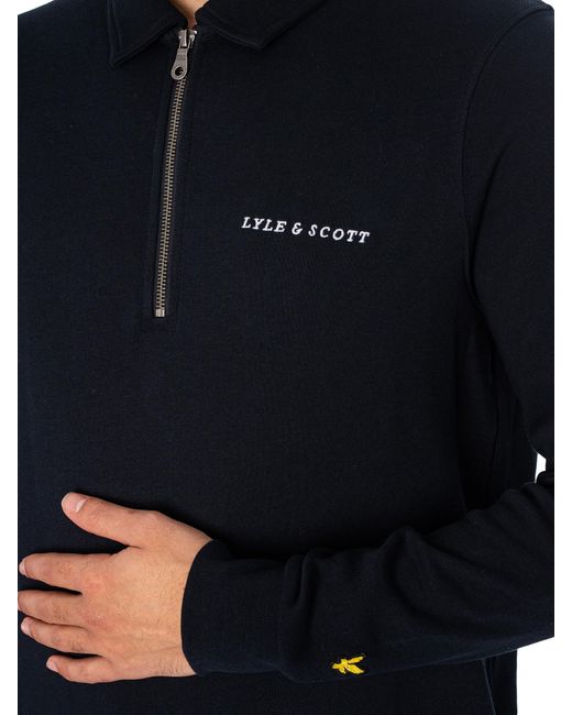 Lyle & Scott Blue Loopback Embroidered Collared Sweatshirt for men