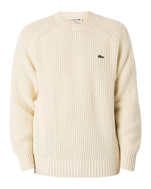 Lacoste Natural Thick Carded Wool Crew Neck Knit for men