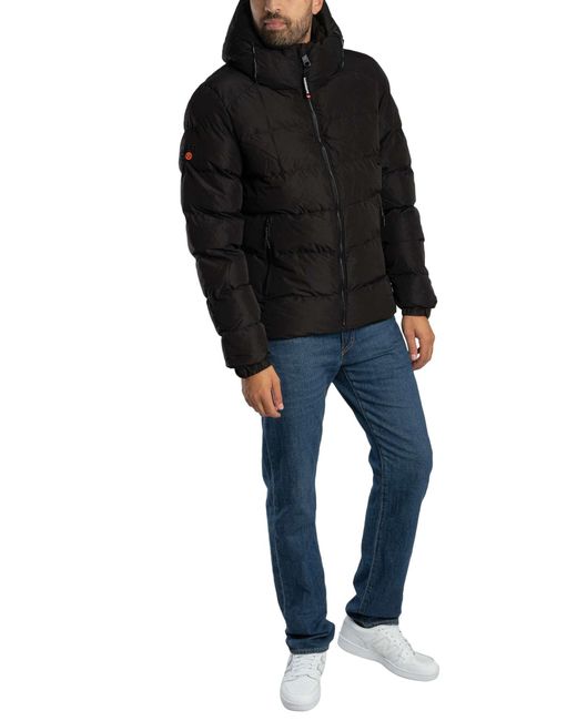 Superdry Black Hooded Sports Puffer Jacket for men