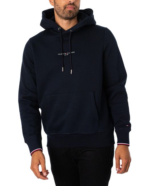 Tommy Hilfiger Logo Tipped Pullover Hoodie in Blue for Men | Lyst UK