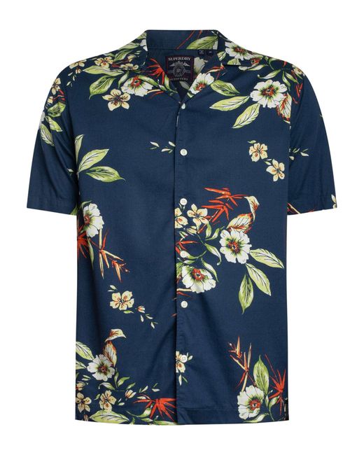 Superdry Blue Hawaiian Print Short Sleeved Shirt for men