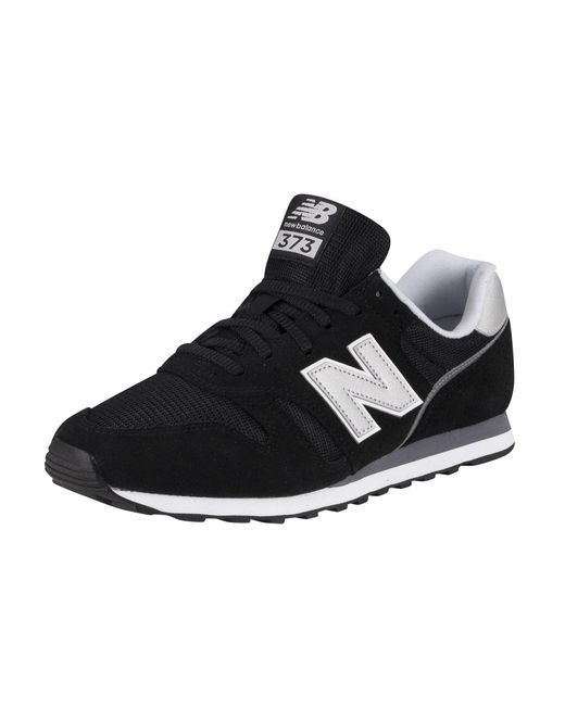 New Balance 373 Suede Trainers in Black/White (Black) for Men | Lyst