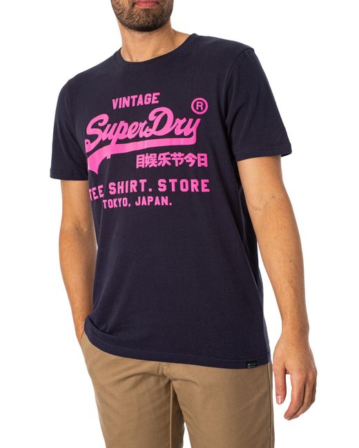 Superdry Blue Neon Vintage Logo T-shirt for men
