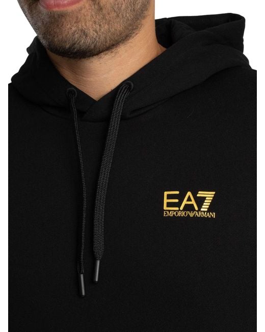 EA7 Black Logo Sleeve Pullover Hoodie for men
