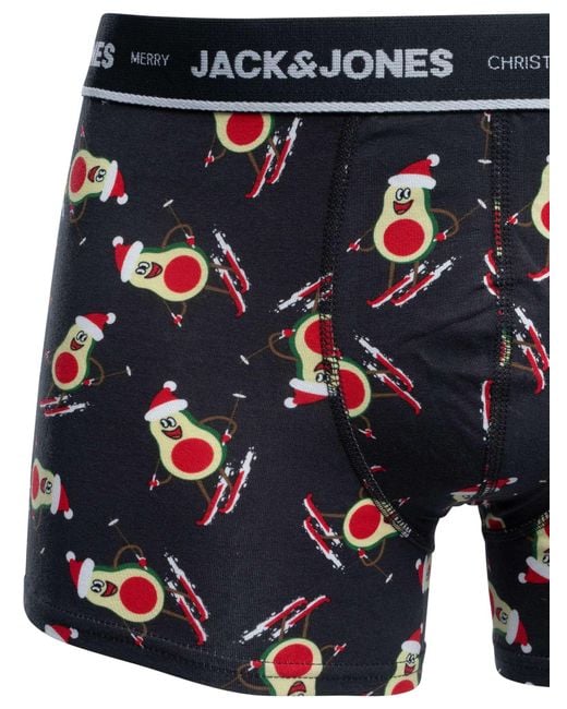 Jack & Jones Black Xmas Avocado Trunks & 2 Pack Socks Gift Box for men