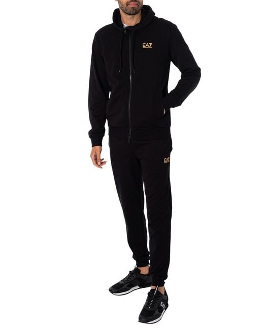 EA7 Black Zip Hooded Tracksuit for men